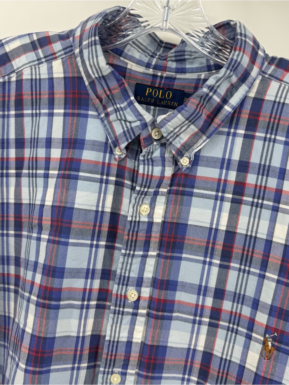 Ralph Lauren Mens 3XB Big Classic Fit Short Sleeve Plaid Button Down Shirt Blue